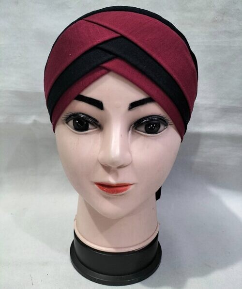 plain criss cross tie back bonnet maroon
