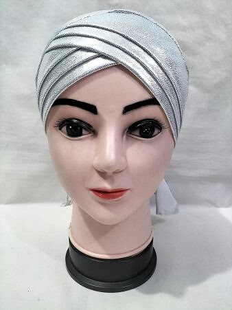 Criss Cross Shimmery Tie Back Bonnet - Silver