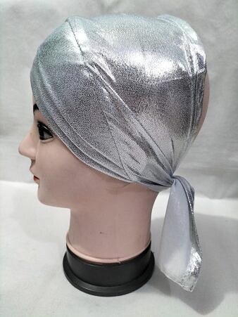 Criss Cross Shimmery Tie Back Bonnet - Silver