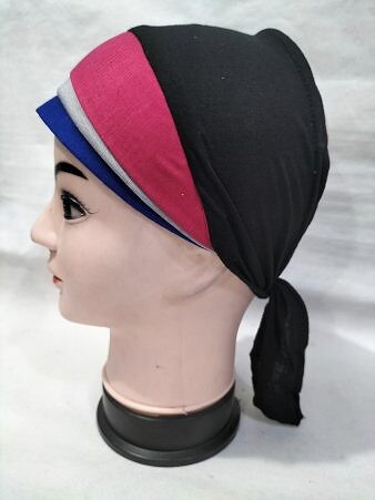 Fancy Tie Back Bonnet - Blue and Pink Fancy Tie Back Bonnet - Blue and Pink