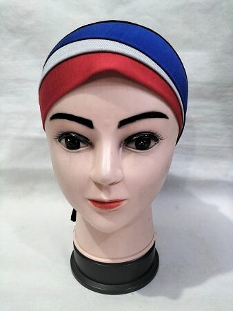 Fancy Tie Back Bonnet - Red and Blue Fancy Tie Back Bonnet - Red and Blue