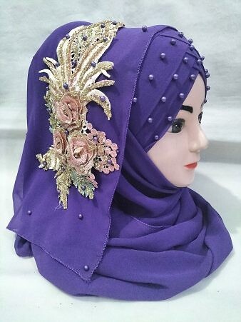 Pearl Floral Ready to Wear with 3D Bridal Bunch - Brinjal Pearl Floral Ready to Wear with 3D Bridal Bunch - Brinjal