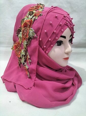 Pearl Floral Ready to Wear with 3D Flower Bunch - Deep Pink Pearl Floral Ready to Wear with 3D Flower Bunch - Deep Pink