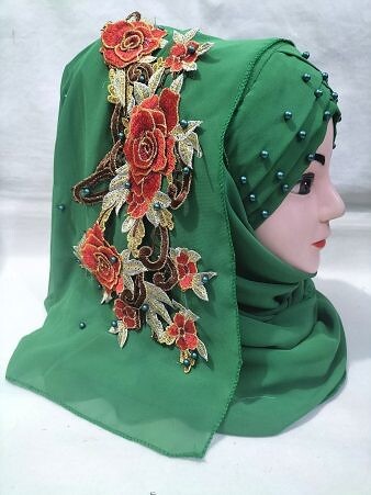 Pearl Floral Ready to Wear with 3D Flower Bunch - Green