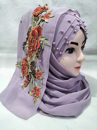 Pearl Floral Ready to Wear with 3D Flower Bunch - Lavender Purple