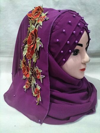 Pearl Floral Ready to Wear with 3D Flower Bunch - Palatinate Purple Pearl Floral Ready to Wear with 3D Flower Bunch - Palatinate Purple