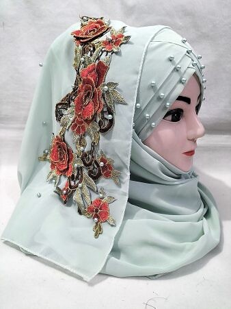 Pearl Floral Ready to Wear with 3D Flower Bunch - Pista Green