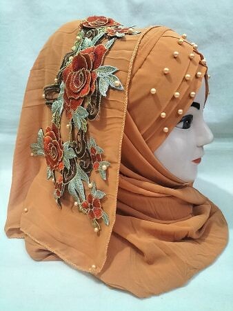 Pearl Floral Ready to Wear with 3D Flower Bunch - Yellow