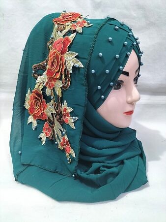 Pearl Floral Ready to Wear with 3D Flower Bunch - Sea Green Pearl Floral Ready to Wear with 3D Flower Bunch - Sea Green