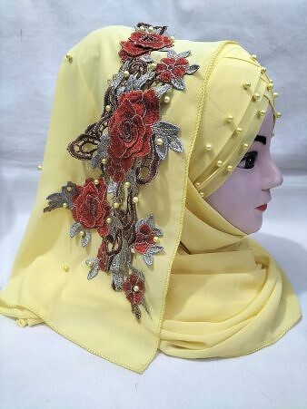 Pearl Floral Ready to Wear with 3D Flower Bunch - Yellow