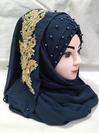 Pearl Ready to Wear with Golden Bunch - Navy Blue