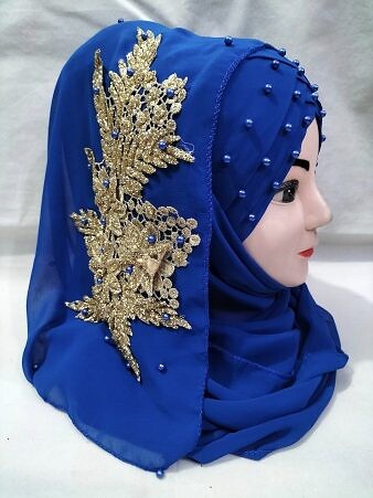 Pearl Ready to Wear with Golden Bunch - Royal Blue