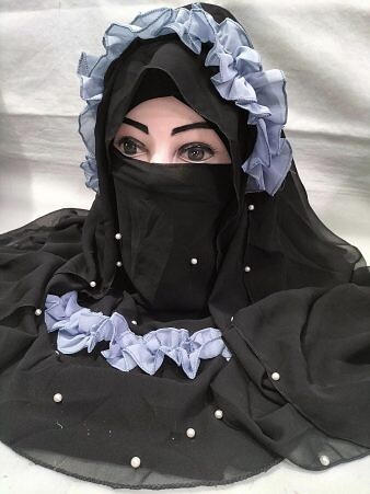 Fancy Crown with Niqab Ready to Wear - Turquoise Fancy Crown with Niqab Ready to Wear - Turquoise