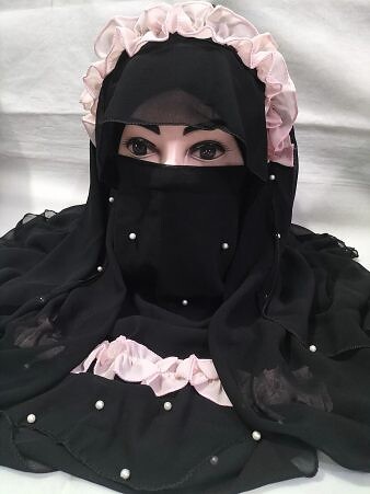 Fancy Crown with Niqab Ready to Wear - Turquoise Fancy Crown with Niqab Ready to Wear - Turquoise