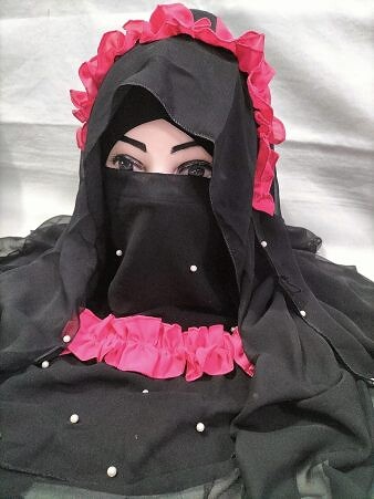 Fancy Crown with Niqab Ready to Wear - Turquoise Fancy Crown with Niqab Ready to Wear - Turquoise