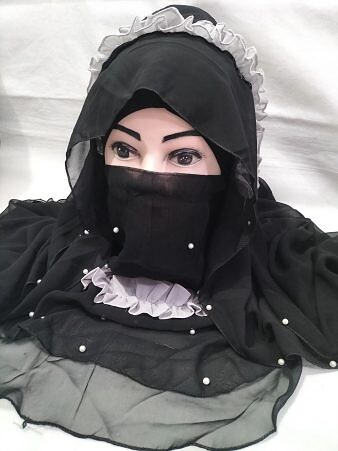 Fancy Crown with Niqab Ready to Wear - Turquoise Fancy Crown with Niqab Ready to Wear - Turquoise