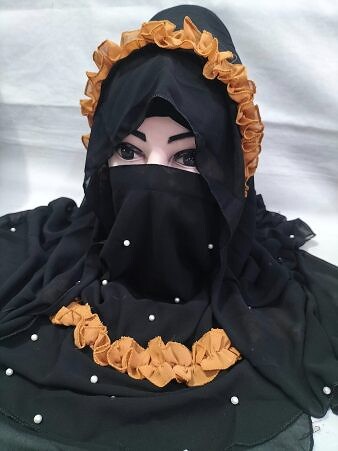 Fancy Crown with Niqab Ready to Wear - Turquoise Fancy Crown with Niqab Ready to Wear - Turquoise