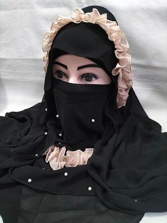 Fancy Crown with Niqab Ready to Wear - Peach