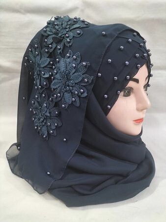 Pearl Ready to Wear with Matching 3D Bunch - Dark Navy Blue