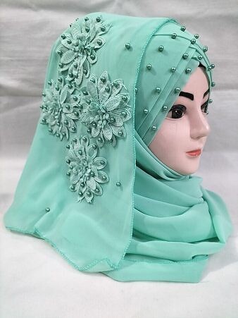 Pearl Ready to Wear with Matching 3D Bunch - Light Turquoise