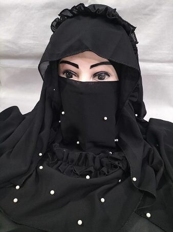 Fancy Crown with Niqab Ready to Wear - Black
