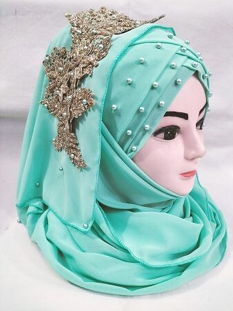 Pearl Ready to Wear with Golden Bunch - Light Turquoise Pearl Ready to Wear with Golden Bunch - Light Turquoise