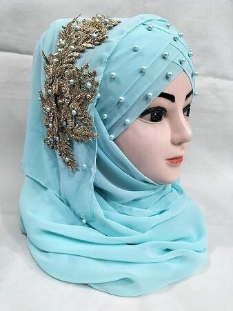 Pearl Ready to Wear with Golden Bunch - Sky Blue