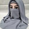 Plain Niqab Ready to Wear - Light Grey