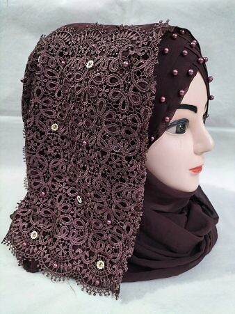 Pearl Floral Ready to Wear with Lace Edge - Reddish Brown Pearl Floral Ready to Wear with Lace Edge - Reddish Brown