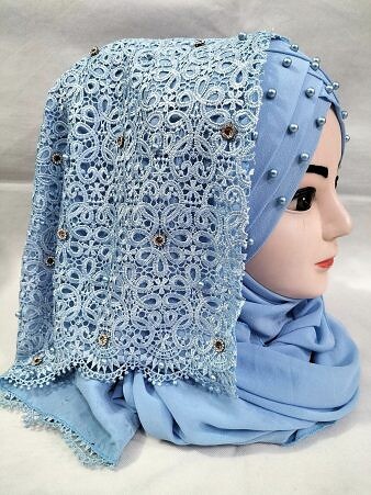 Pearl Floral Ready to Wear with Lace Edge - Sky Blue Pearl Floral Ready to Wear with Lace Edge - Sky Blue