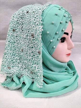 Pearl Floral Ready to Wear with Lace Edge - Turquiose