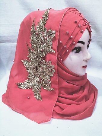 Pearl Ready to Wear with Golden Bunch - Coral Orange