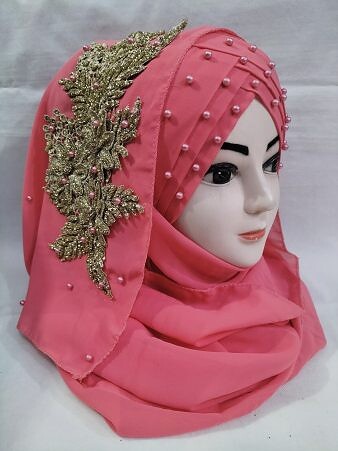 Pearl Ready to Wear with Golden Bunch - Coral Pink