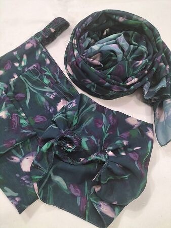 Printed Three Piece Matching Hijab Set - Print 2