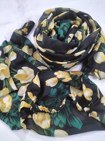 Printed Three Piece Matching Hijab Set - Print 2