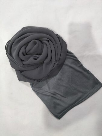 Chiffon Ready to Wear Hijab with Stitched Cap - Dark Grey