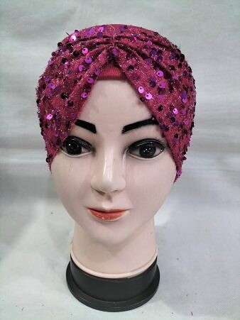 Kashmiri Tie Back Bonnet with Sitare - Deep Pink Kashmiri Tie Back Bonnet with Sitare - Deep Pink