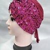 Kashmiri Tie Back Bonnet with Sitare - Deep Pink Kashmiri Tie Back Bonnet with Sitare - Deep Pink