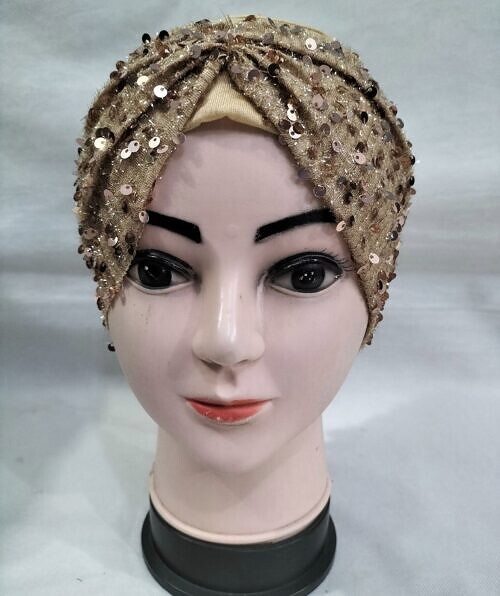 kashmiri tie back bonnet with sitare fawn front picture