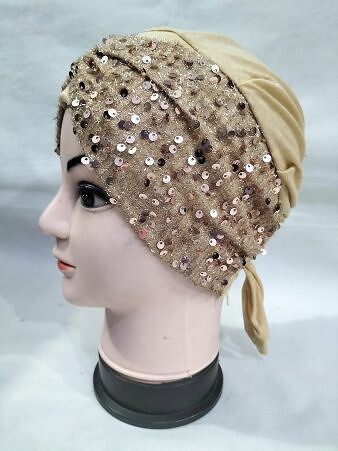 Kashmiri Tie Back Bonnet with Sitare - Fawn