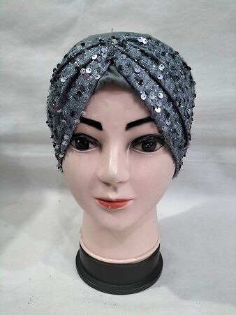 Kashmiri Tie Back Bonnet with Sitare - Grey