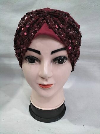 Kashmiri Tie Back Bonnet with Sitare - Maroon