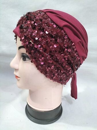 Kashmiri Tie Back Bonnet with Sitare - Maroon