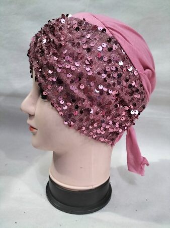 Kashmiri Tie Back Bonnet with Sitare - Tea Pink