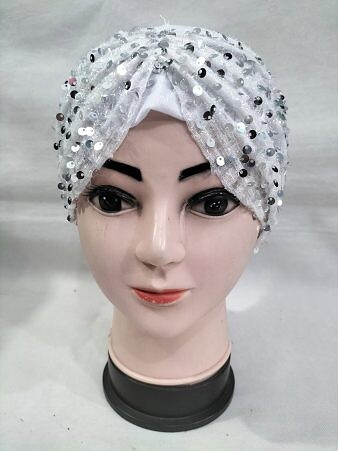 Kashmiri Tie Back Bonnet with Sitare - White