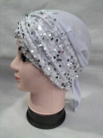 Kashmiri Tie Back Bonnet with Sitare - White
