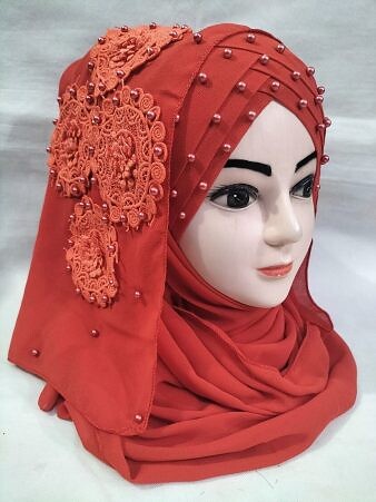 Pearl Ready to Wear with Matching 3D Bunch - Design 2 - Coral Orange