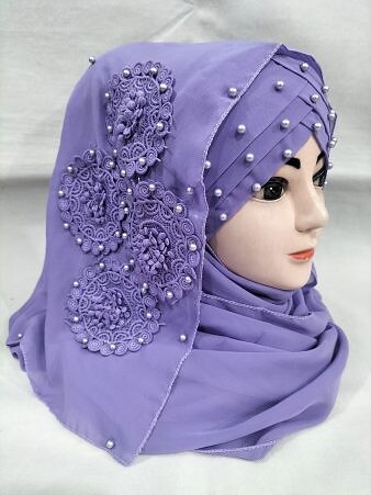 Pearl Ready to Wear with Matching 3D Bunch - Design 2 - Lavender Purple