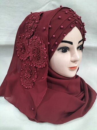 Pearl Ready to Wear with Matching 3D Bunch - Design 2 - Maroon