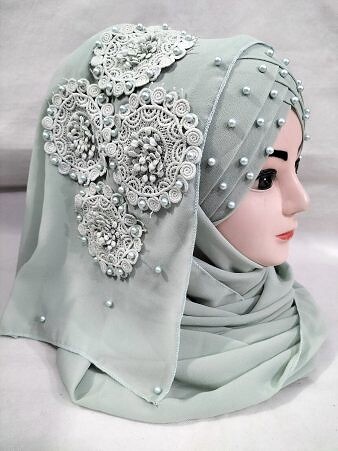 Pearl Ready to Wear with Matching 3D Bunch - Design 2 - Mint Green
